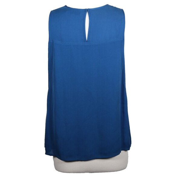 A.L.C. Women Large Blue Tunic Blouse Top Sleeveless Front Back Key Hole 100%Silk - Picture 6 of 7